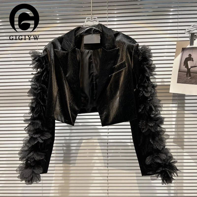 GIGIYW The Same Type Of Autumn 2022 New Small Fragrance Style Three-dimensional Mesh Flower Sleeve Texture PU Leather Jacket
GIGIYW The Same Type Of Autumn 2022 New Small Fragrance Style Three-dimensional Mesh Flower Sleeve Texture PU Leather Jacket