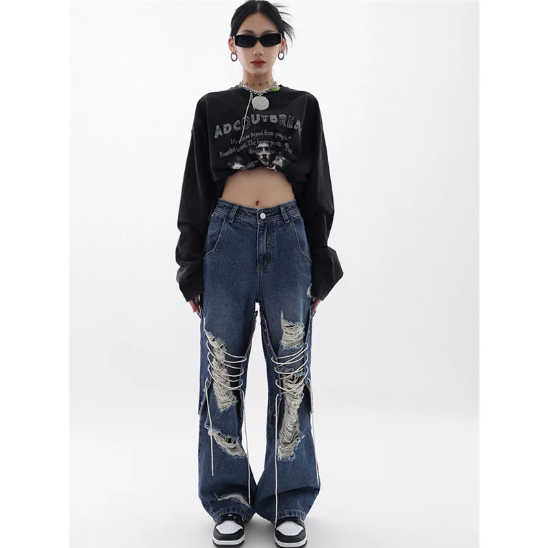 Темно-синие Осенние новые модные повседневные мешковатые женские рваные джинсы на шнуровке винтажная уличная одежда прямые брюки Широкие джинсовые брюки
Темно-синие Осенние новые модные повседневные мешковатые женские рваные джинсы на шнуровке винтажная уличная одежда прямые брюки Широкие джинсовые брюки