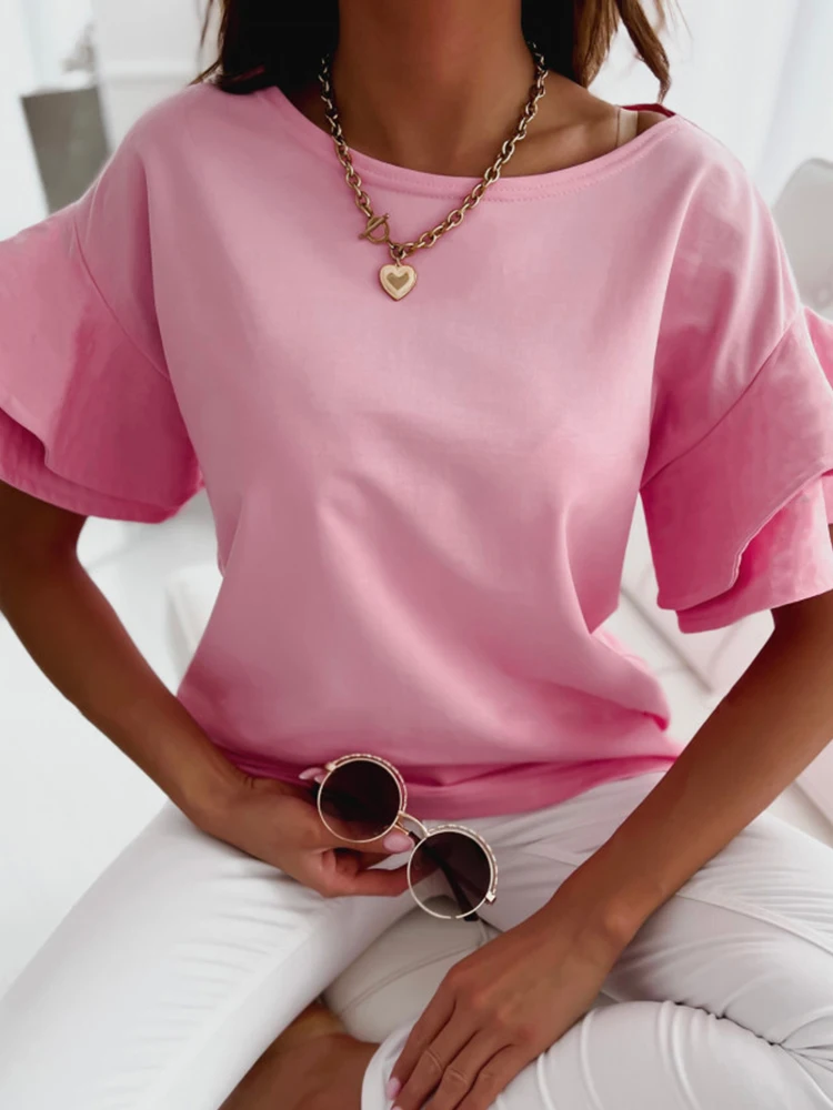 Office Elegant Ruffle Solid Loose Blouse Women Fashion O-Neck Pullover Tops Streetwear Summer Casual Short Sleeve Shirts Blusa
Office Elegant Ruffle Solid Loose Blouse Women Fashion O-Neck Pullover Tops Streetwear Summer Casual Short Sleeve Shirts Blusa