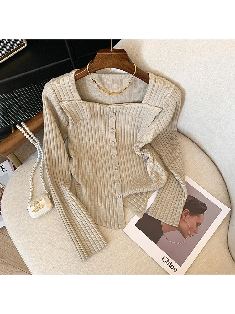 Women's Khaki Pullover Knitted Sweater Harajuku Korean 90s Y2k Square Collar Long Sleeves Jumper Sweaters Vintage 2000s Clothes 
Women's Khaki Pullover Knitted Sweater Harajuku Korean 90s Y2k Square Collar Long Sleeves Jumper Sweaters Vintage 2000s Clothes