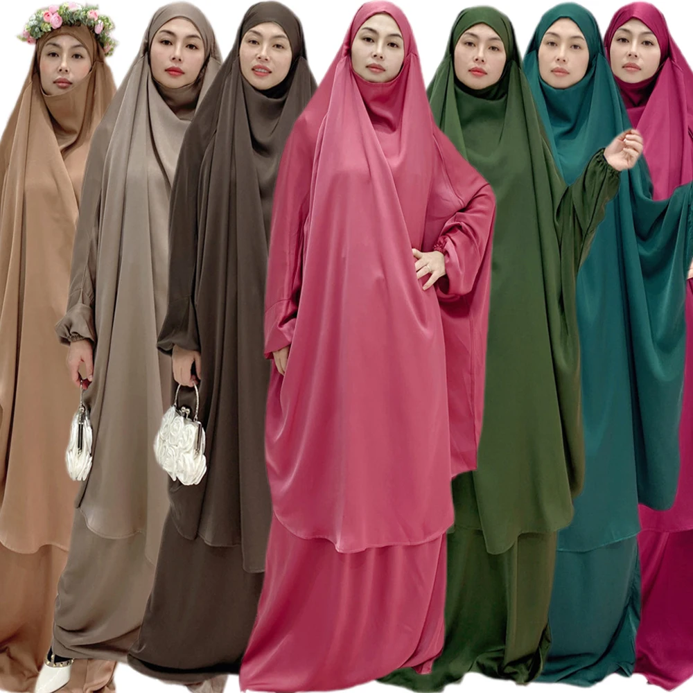 

ИД с капюшоном Рамадан мусульманский комплект из 2 предметов молитвенная одежда хиджаб платье юбка химар Женская абайя полное покрытие Niqab мусульманская одежда халат