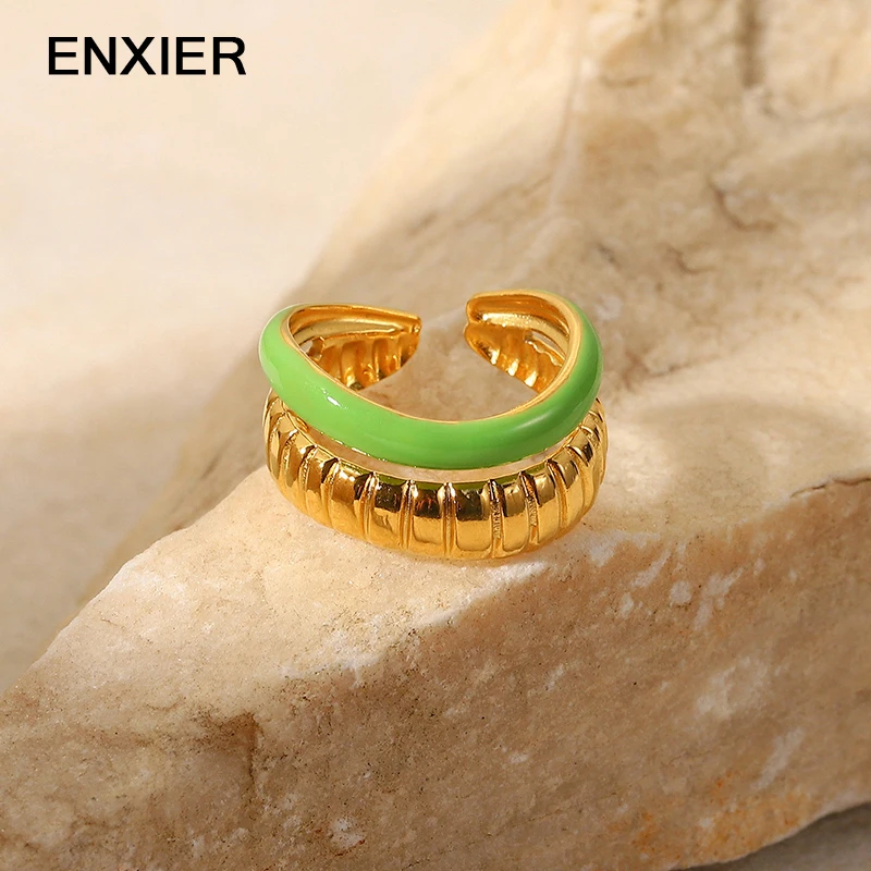 ENXIER Fashion Simple Green Golden Color Double Open Rings For Women 316L Stainless Steel Female Girls Jewelry Gift
ENXIER Fashion Simple Green Golden Color Double Open Rings For Women 316L Stainless Steel Female Girls Jewelry Gift