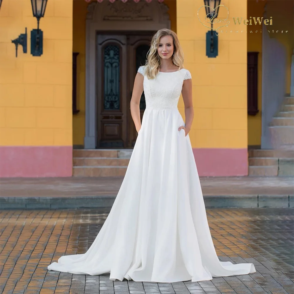Simple Design Wedding Dress Scoop Neck Cap Sleeves Open Back Applique White Bridal Gown Vestidos De Novia Marriage Dress
Simple Design Wedding Dress Scoop Neck Cap Sleeves Open Back Applique White Bridal Gown Vestidos De Novia Marriage Dress