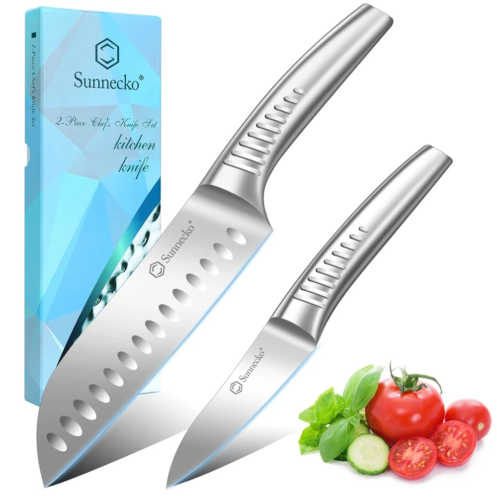 

Набор ножей шеф-повара из нержавеющей стали Sunnecko 2 шт., нож сантоку для чистки, бритва, острый кухонный резак для нарезки мяса и овощей