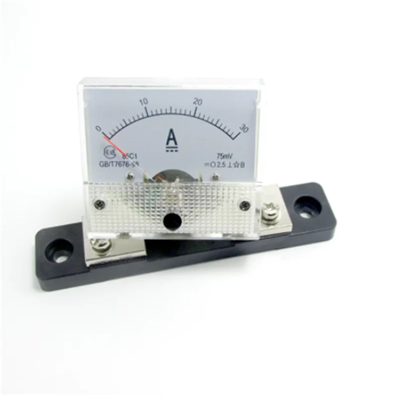 

1pc Rectangle Panel Meter Current Analogue Analog Ammeter Tester Gauge White 85C1 10A15A20A30A50A75A100A200A With DC Shunt 75mV