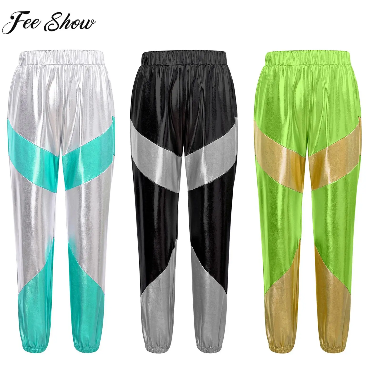 Girls Shiny Bronzing Cloth Hip Hop Jazz Dance Pants Elastic Waist Contrast Color Punk Style Trouser Streetwear Dancewear
Girls Shiny Bronzing Cloth Hip Hop Jazz Dance Pants Elastic Waist Contrast Color Punk Style Trouser Streetwear Dancewear