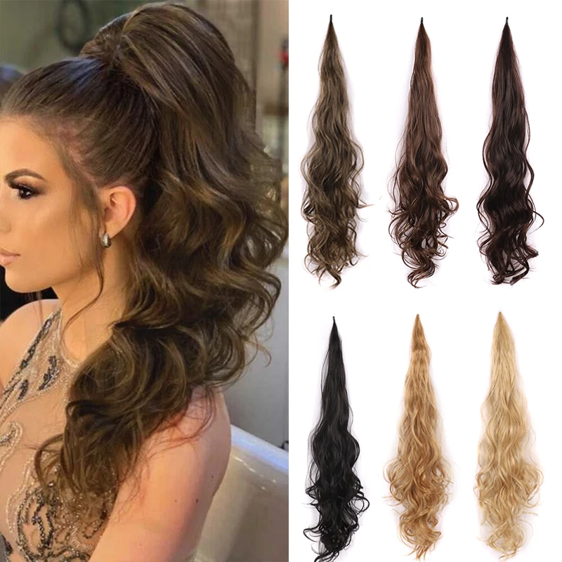 

Synthetic Brown Ponytail Extension Long natural wavy Flexible Wrap Around Black Pony tail Hairpieces for Women Daily Fake Hair