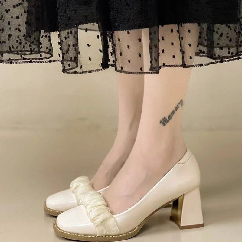 

Ladies Shoes 2023 Hot Sale Mary Janes Women's High Heels Classics Dress Pumps Women Pleated Slip-on Outdoor Shoes Female Zapatos