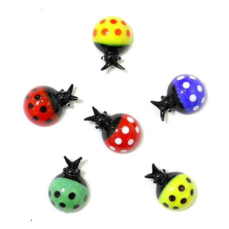 

6Pcs Cute Glass Ladybug Mini Figurines Tiny Insects Animals Craft Ornaments Fairy Garden Decor Supplies Ladybird Small Statues