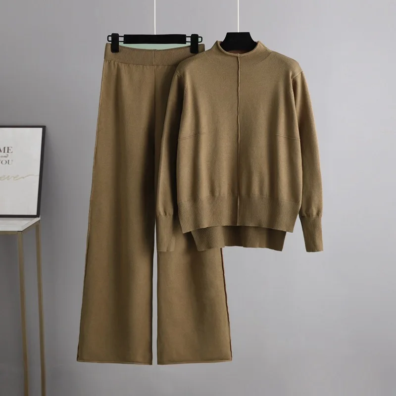 Autumn Winter Warm Knitted Two Piece Set Women O-neck Long Sleeve Pullovers Sweater Knit Wide Leg Pants Sweater Set C865
Autumn Winter Warm Knitted Two Piece Set Women O-neck Long Sleeve Pullovers Sweater Knit Wide Leg Pants Sweater Set C865