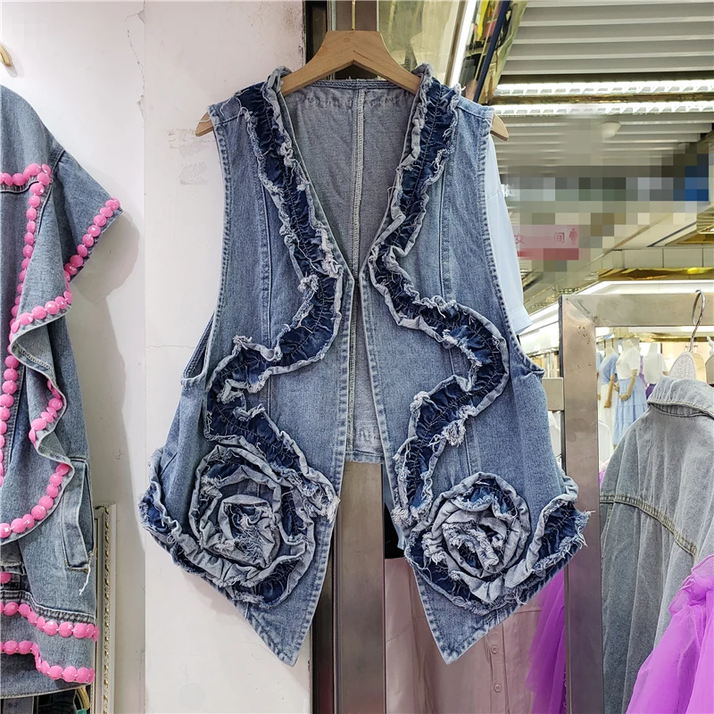 Vintage Blue Slim Short Cowboy Waistcoat Ruffles Patchwork Denim Vest Women V Neck Cardigan Jeans Sleeveless Jacket Coat Female
Vintage Blue Slim Short Cowboy Waistcoat Ruffles Patchwork Denim Vest Women V Neck Cardigan Jeans Sleeveless Jacket Coat Female