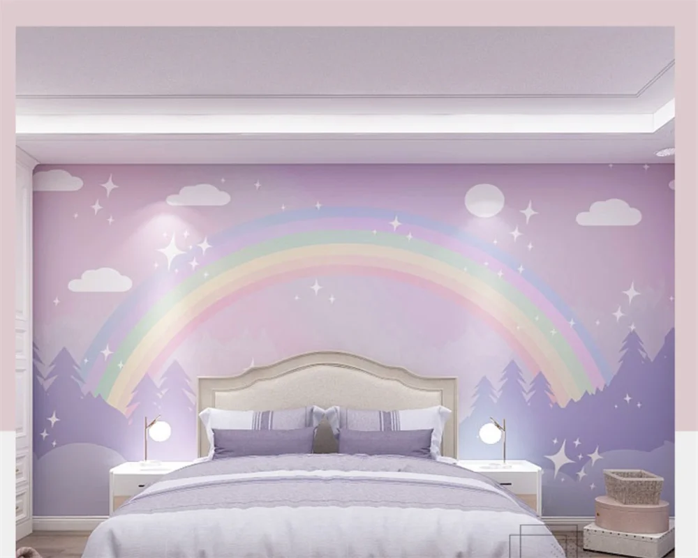 

beibehang Customized modern new Nordic hand-painted clouds rainbow starry children's room background wallpaper papier peint