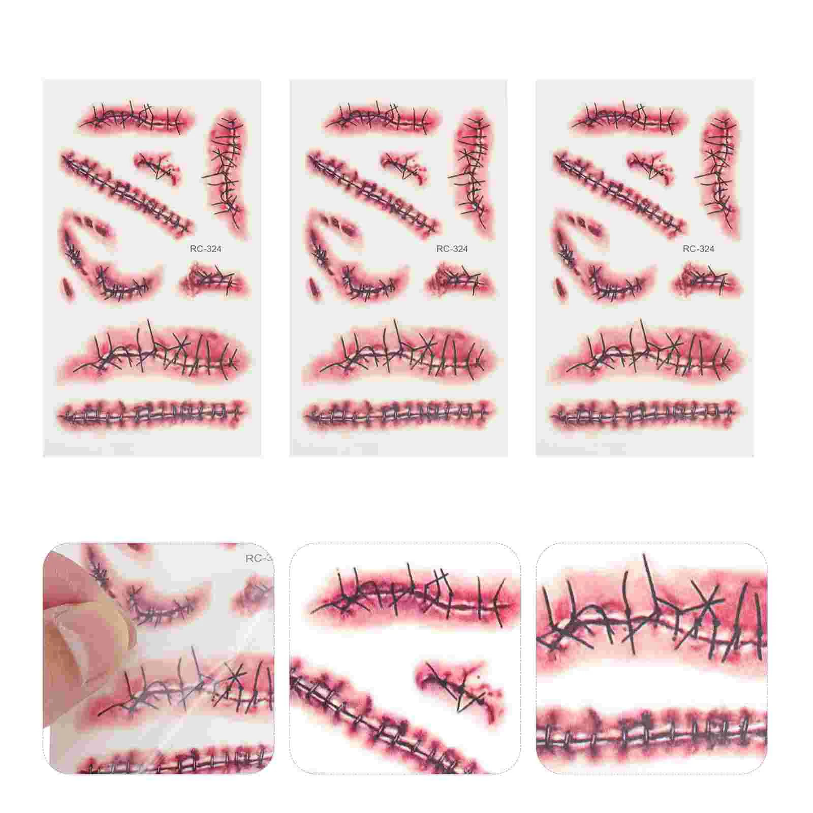 

5 Sheets Scar Tattoo Stickers Halloween Decals Wound Stitch Waterproof Body Fake Tattoos Transfer Temporary