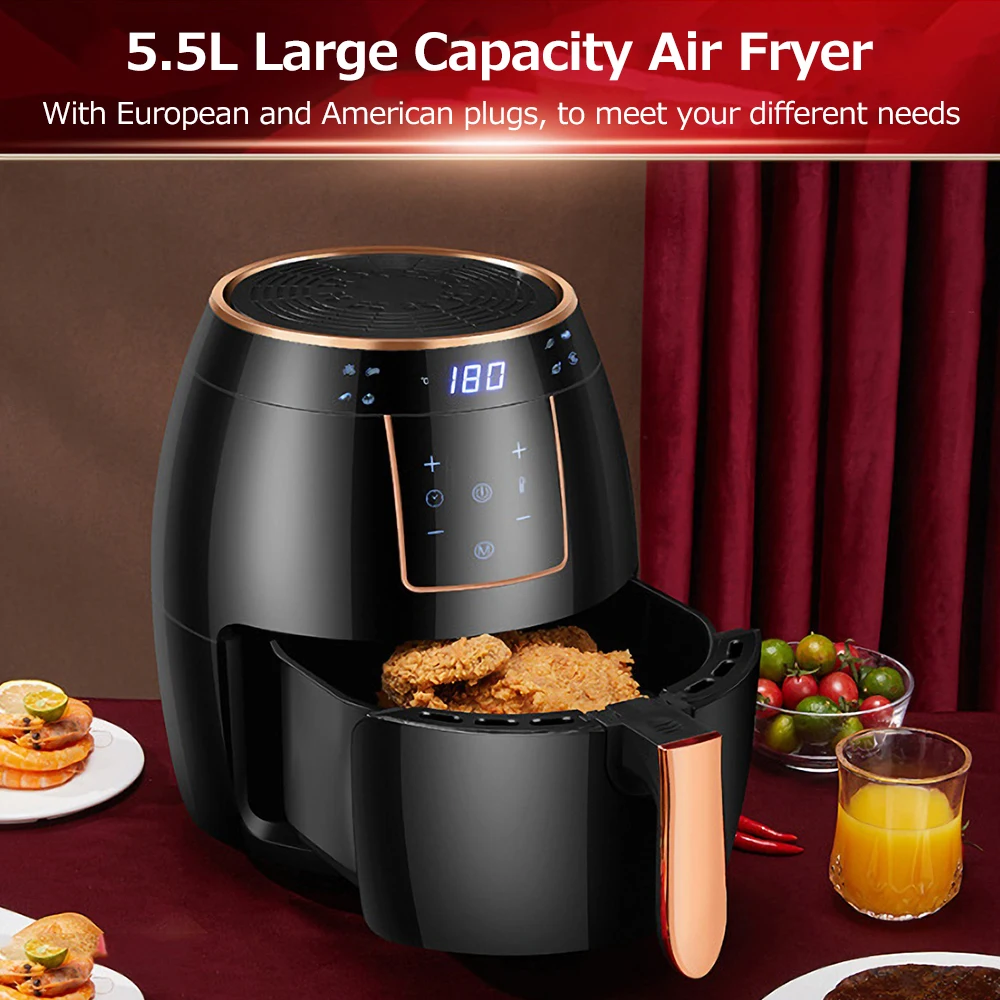 Air Fryer 5.5L Household Large Capacity 1300W Big Firepower Timing Touch Screen LCD Electric Air Fryer with Bakeware
Air Fryer 5.5L Household Large Capacity 1300W Big Firepower Timing Touch Screen LCD Electric Air Fryer with Bakeware