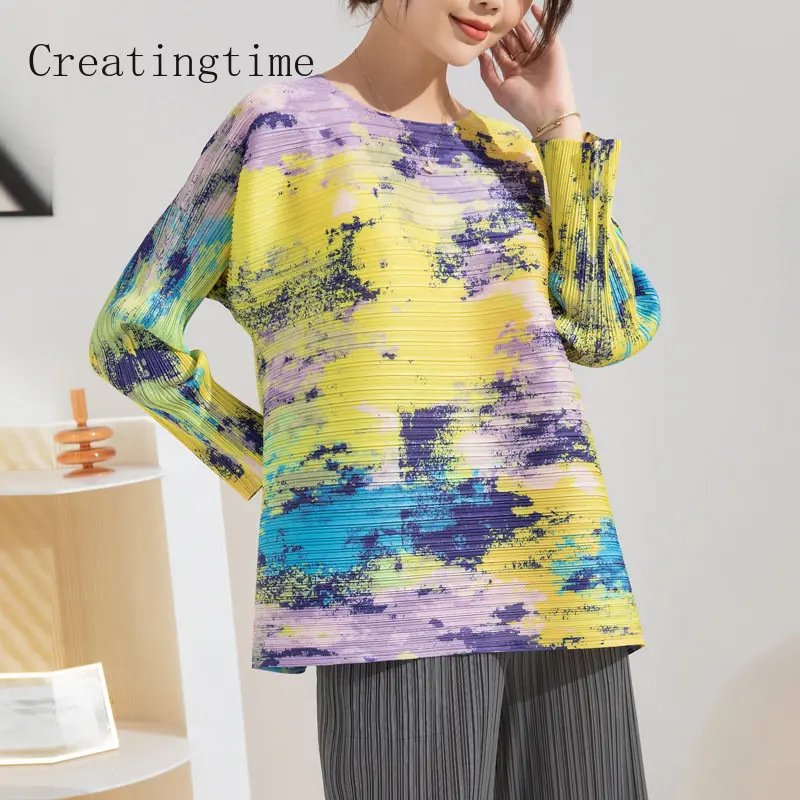 Printed Irregular Pleated Casual T-shirt For Women 2023 Spring Summer New Loose Round Neck Long Sleeve Fashion Female Tops 1B017
Printed Irregular Pleated Casual T-shirt For Women 2023 Spring Summer New Loose Round Neck Long Sleeve Fashion Female Tops 1B017
