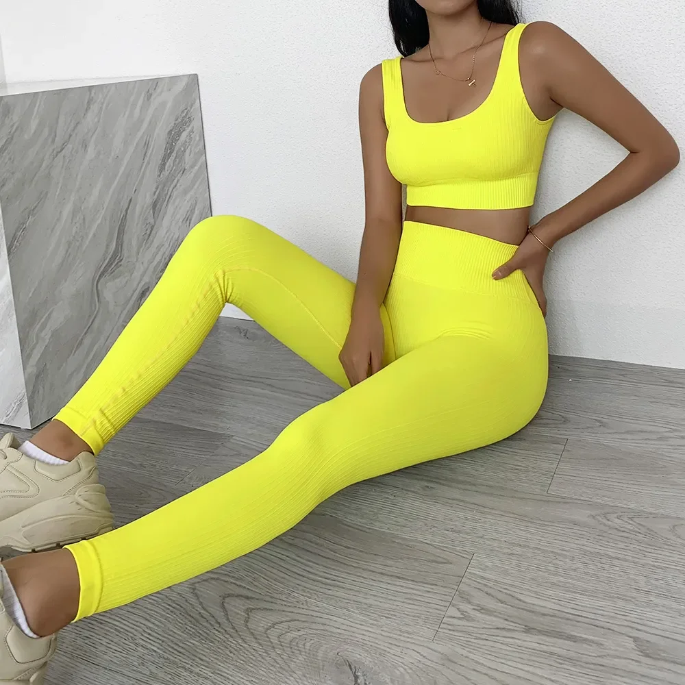 2 Piece Sets Womens Ribbed Yoga Sets Fitness Bra and Seamless High Waisted Sports Leggings Workout Clothes for Women 
2 Piece Sets Womens Ribbed Yoga Sets Fitness Bra and Seamless High Waisted Sports Leggings Workout Clothes for Women