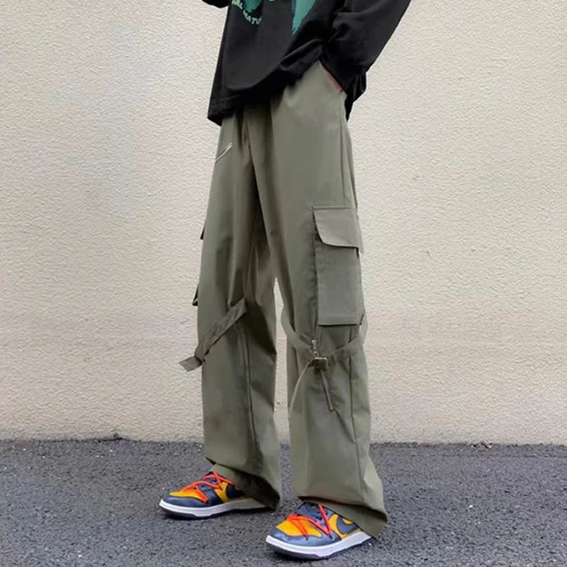 Knee Sashes Zipper Pockets Green and Black Color Cargo Pants Men's Straight Wide Leg Overalls Loose Casual Trousers Oversized
Knee Sashes Zipper Pockets Green and Black Color Cargo Pants Men's Straight Wide Leg Overalls Loose Casual Trousers Oversized