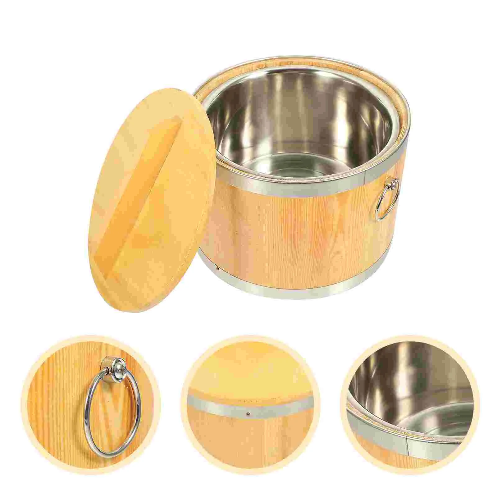 

Rice Container Sushi Barrel Beancurd Jelly Bucket Lidded Mixing Tub Display Bowl Serving Wood Cooked Holder