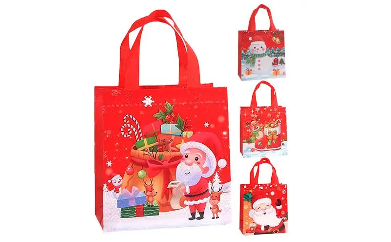 

12pcs Christmas Gift Bag Non Woven Fabric Bags Snowman Santa Claus Gifts Candy Packing Bags Portable Grocery Shopping Gift Bags
