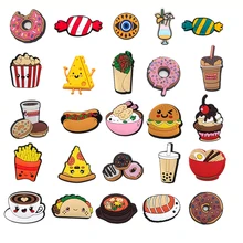 Single Sale 1Pc Food Croc Charms Buckle Jibz Coffee Noodles PVC Cake Cookies Donuts Shoe Charms for Shoe Decoration Buckle