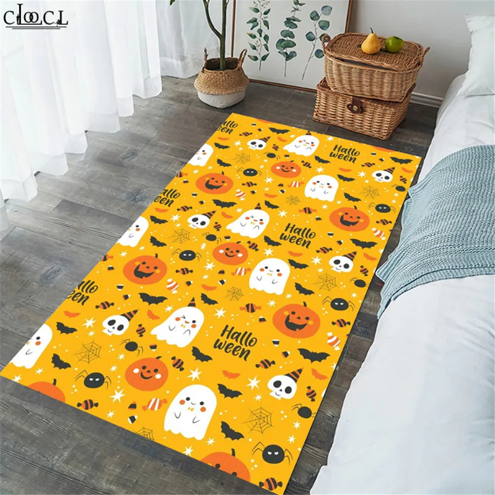 

CLOOCL Halloween Carpet Cute Cartoon Ghost Pumpkin 3D Printed Carpets for Living Room Flannel Indoor Hallway Floor Mats