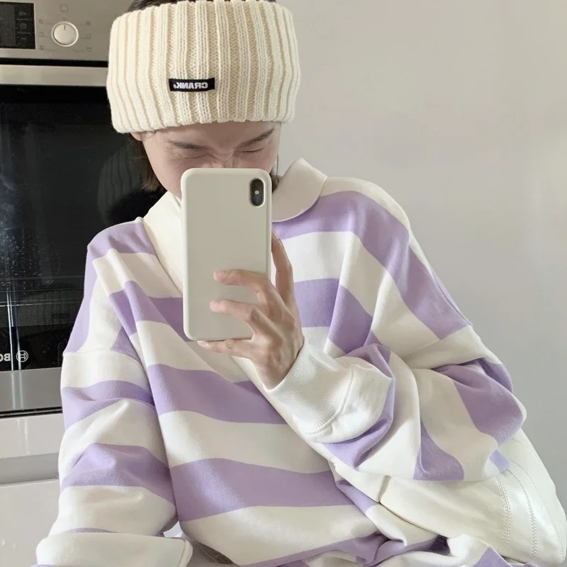 Women Polo Sweatshirt Oversized Striped Hooded Purple White Long Sleeves Kawaii Spring Autumn Pullovers Preppy Hoodie Grunge Men
Women Polo Sweatshirt Oversized Striped Hooded Purple White Long Sleeves Kawaii Spring Autumn Pullovers Preppy Hoodie Grunge Men