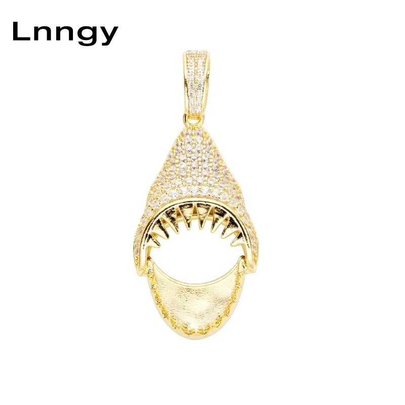 

Подвеска Lnngy в стиле хип-хоп для мужчин и женщин, Ювелирное Украшение из твердого золота 10 к с кубическим цирконием в форме акулы, рок, подарок на день рождения