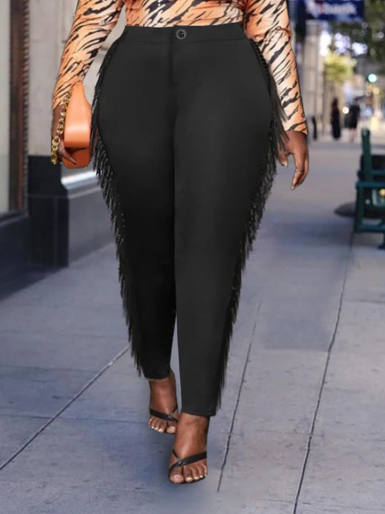 High Waist Pants Large Size 4XL Black Tassel Stright Capris Office Evening Party Fringe Trousers for Women Spring Summer 2023
High Waist Pants Large Size 4XL Black Tassel Stright Capris Office Evening Party Fringe Trousers for Women Spring Summer 2023