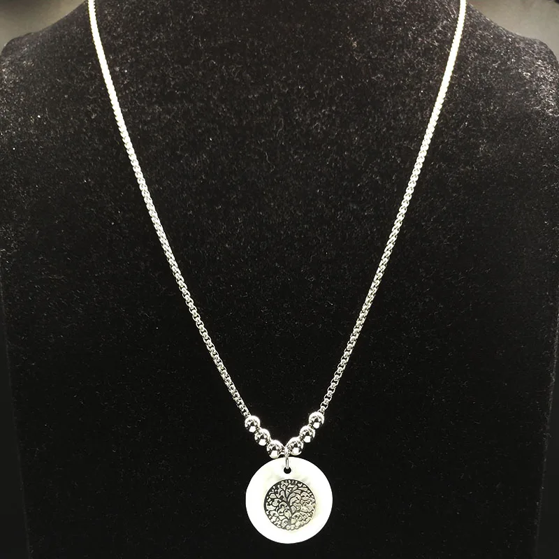 Tree of Life Shell Stainless Steel Necklace for Women Silver Color Long Bead Necklaces Pendants Jewellery joyeria N18657S07 
Tree of Life Shell Stainless Steel Necklace for Women Silver Color Long Bead Necklaces Pendants Jewellery joyeria N18657S07