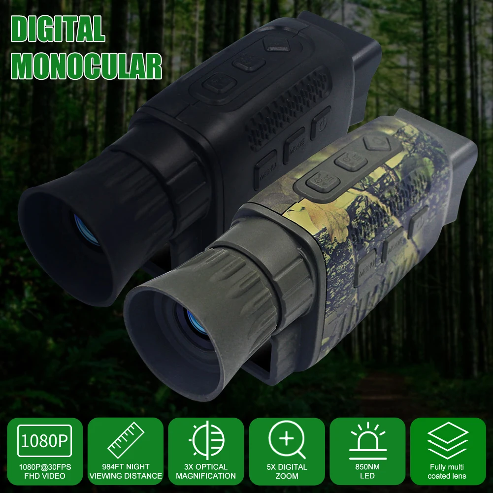 Digital Monocular with Day/Night Vision 5x Zoom USB Rechargeable Telescope Takes Photos Videos 1.5" LCD for Bird Watching Camp
Digital Monocular with Day/Night Vision 5x Zoom USB Rechargeable Telescope Takes Photos Videos 1.5" LCD for Bird Watching Camp