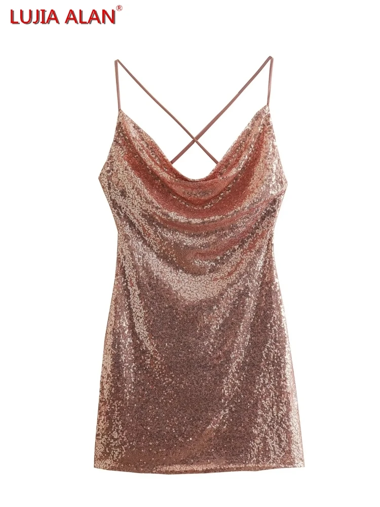 New Women's Sexy Backless Sequins Sling Dress Casual Swinging Collar Slim Fit Frock LUJIA ALAN WD1112
New Women's Sexy Backless Sequins Sling Dress Casual Swinging Collar Slim Fit Frock LUJIA ALAN WD1112