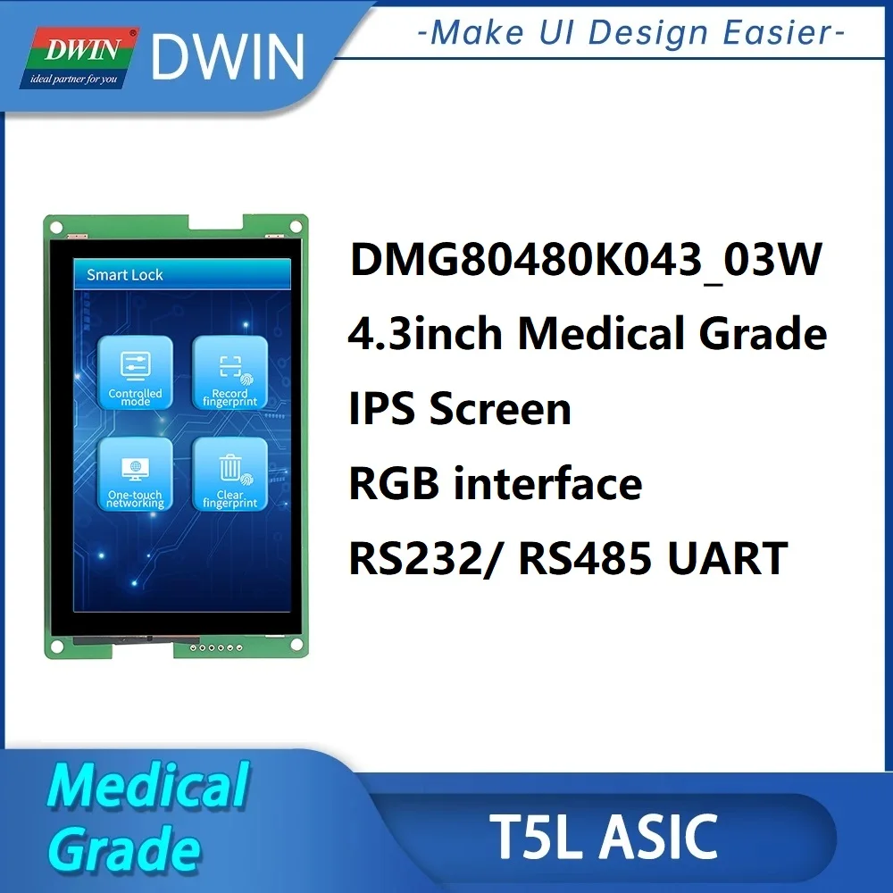 Dwin 4.3inch TFT LCD Display, Medical Grades,480*800 HMI Smart Touch Panel IPS Screen, support RS232/ RS485 UART, RGB interface 
Dwin 4.3inch TFT LCD Display, Medical Grades,480*800 HMI Smart Touch Panel IPS Screen, support RS232/ RS485 UART, RGB interface