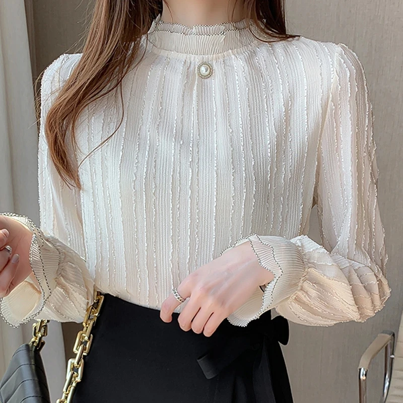 Spring Autumn Women Stand Collar Lace Chiffon Blouse Shirt Tops Long Sleeve Blouse Women Blusas Mujer De Moda Blouses Female
Spring Autumn Women Stand Collar Lace Chiffon Blouse Shirt Tops Long Sleeve Blouse Women Blusas Mujer De Moda Blouses Female