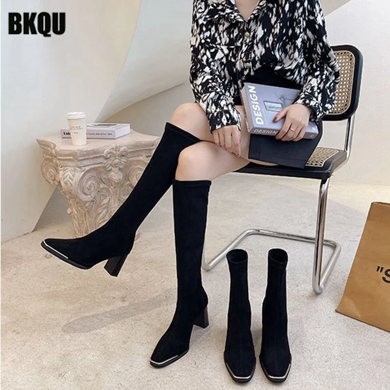 Women Knee High Boots Flock 2022 New Autumn Winter Ladies Square Toe Thick High Heels Female Slip On Pumps Fashion Shoes Design
Women Knee High Boots Flock 2022 New Autumn Winter Ladies Square Toe Thick High Heels Female Slip On Pumps Fashion Shoes Design