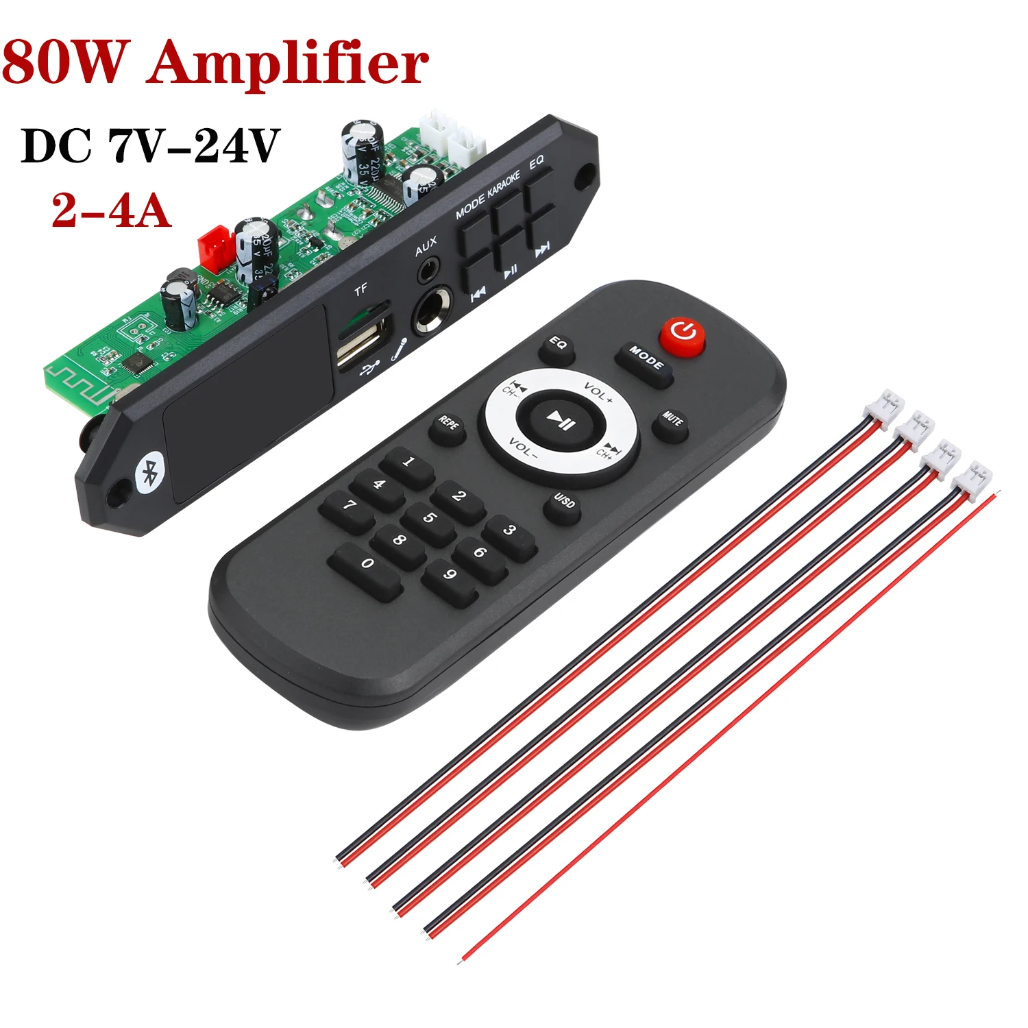 80W Amplifier MP3 Bluetooth 5.0 Decoder Support folder 6.5MM microphone DC7-24V Board Car MP3 Player USB Recording Module FM
80W Amplifier MP3 Bluetooth 5.0 Decoder Support folder 6.5MM microphone DC7-24V Board Car MP3 Player USB Recording Module FM