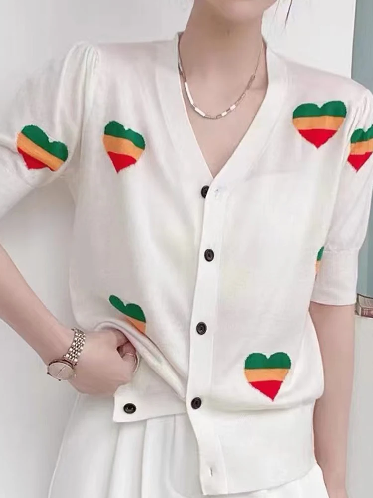 All-match knitted cardigan 2022 summer love jacquard V-neck short-sleeved ice silk knitted top fashion women's clothing
All-match knitted cardigan 2022 summer love jacquard V-neck short-sleeved ice silk knitted top fashion women's clothing