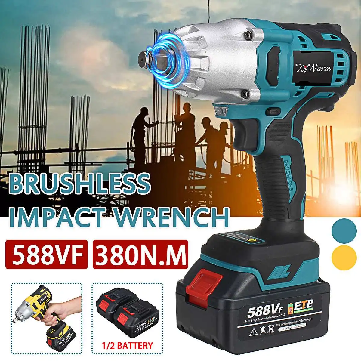 588vf 380N.M Brushless Cordless Electric Impact Wrench 1/2 inch Power Tools 22980mAh Li-ion Battery for Makita 18V Battery
588vf 380N.M Brushless Cordless Electric Impact Wrench 1/2 inch Power Tools 22980mAh Li-ion Battery for Makita 18V Battery