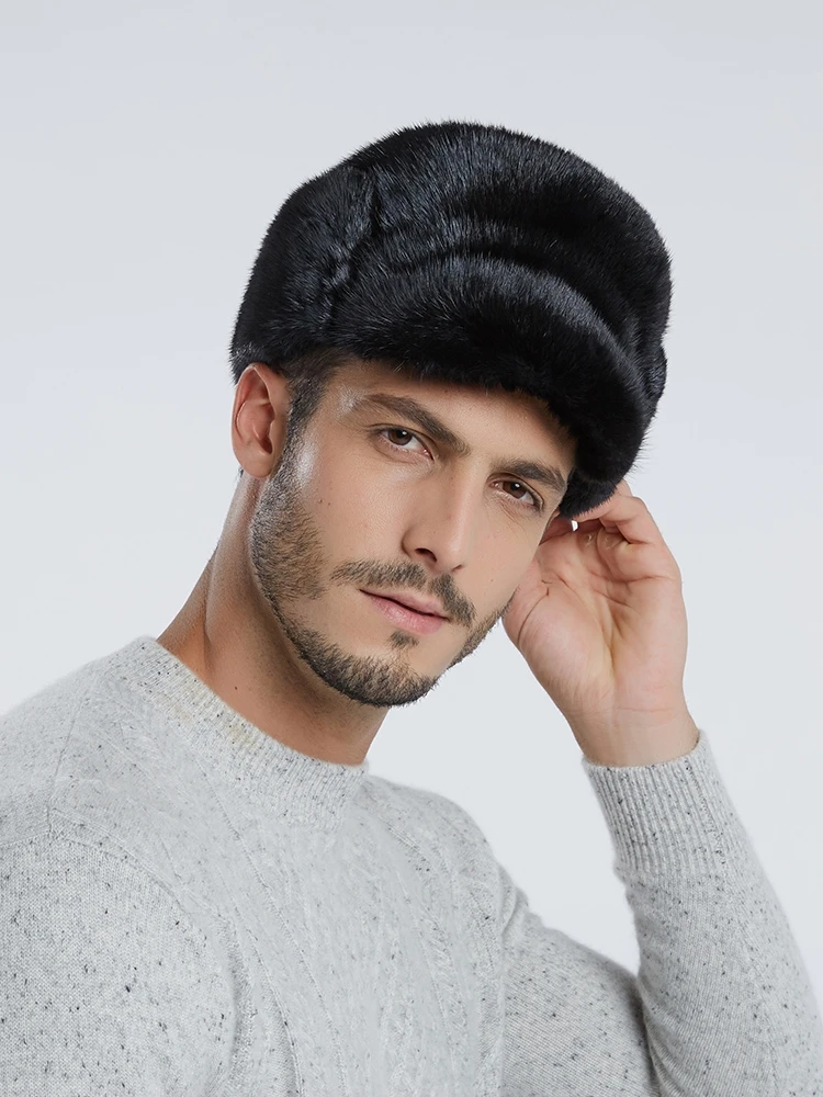 

Mink hat men's autumn and winter middle-aged and elderly warm ear protection Lei Feng hat whole mink fur leather grass old man