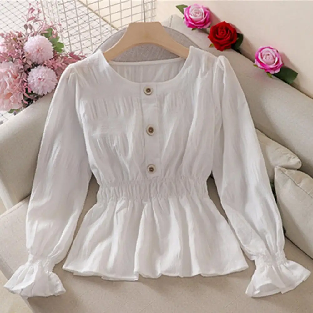 Fashion Women Blouse Elegant 2023 Decorative Buttons Breathable Stretchy Korean Style Blouse Tops Women for Daily Life
Fashion Women Blouse Elegant 2023 Decorative Buttons Breathable Stretchy Korean Style Blouse Tops Women for Daily Life