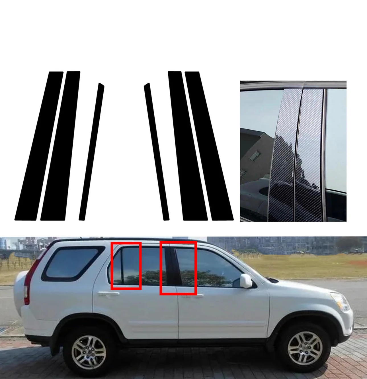 6 шт. глянцевые черные стойки серебряные подходят для Honda CR-V 2002 2003 2004 2005 2006