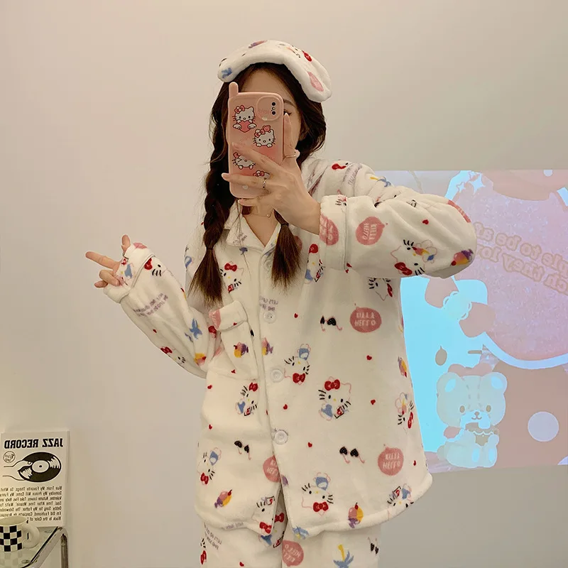 Pajama Female Sanrio Cartoon Cute Hello Kitty Long Sleeve Flano Flannel Thickened Warm Home Clothes Set
Pajama Female Sanrio Cartoon Cute Hello Kitty Long Sleeve Flano Flannel Thickened Warm Home Clothes Set