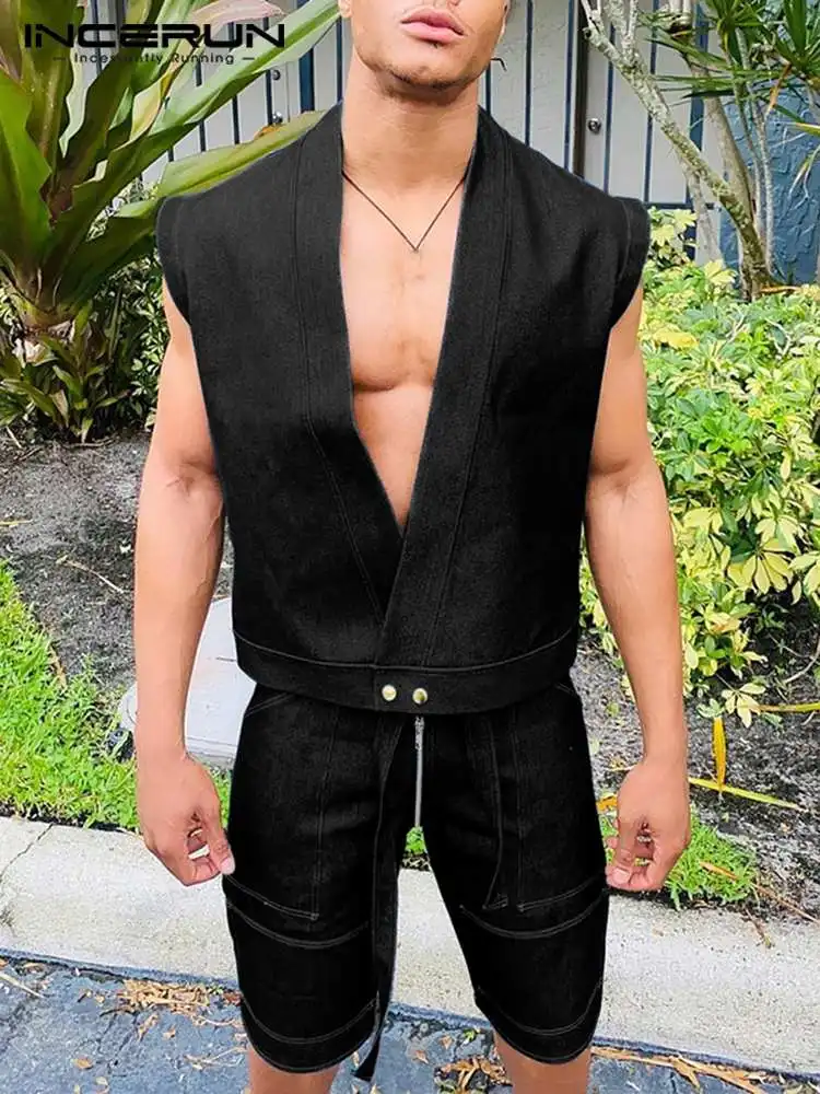 Casual Streetwear All-match Sets INCERUN New Men Sleeveless Vests Shorts Suits Male Personality V-neck Suit 2 Pieces S-5XL 2022
Casual Streetwear All-match Sets INCERUN New Men Sleeveless Vests Shorts Suits Male Personality V-neck Suit 2 Pieces S-5XL 2022