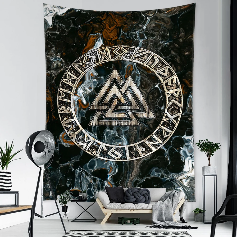 

Psychedelic Viking Symbols Tapestry Wall Hanging Witchcraft Hippie Tapiz Dorm Background Fabric Home Decor