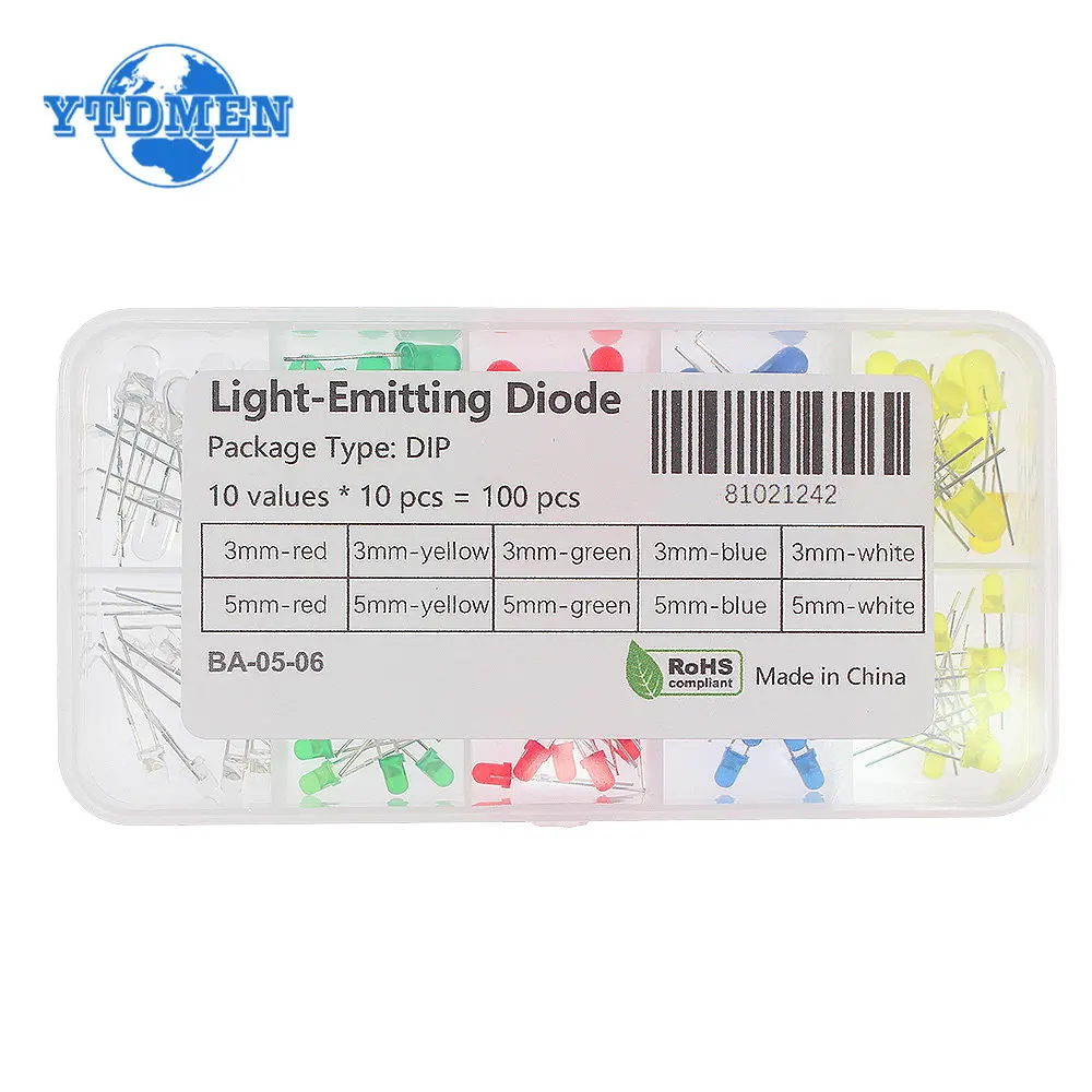100PCS 3MM 5MM Diodes LED Assortment Kit,Red, Yellow, Green, White, Blue 5 Colors DIY Electronics LED Set, F3 F5 Emitting Diodes 
100PCS 3MM 5MM Diodes LED Assortment Kit,Red, Yellow, Green, White, Blue 5 Colors DIY Electronics LED Set, F3 F5 Emitting Diodes