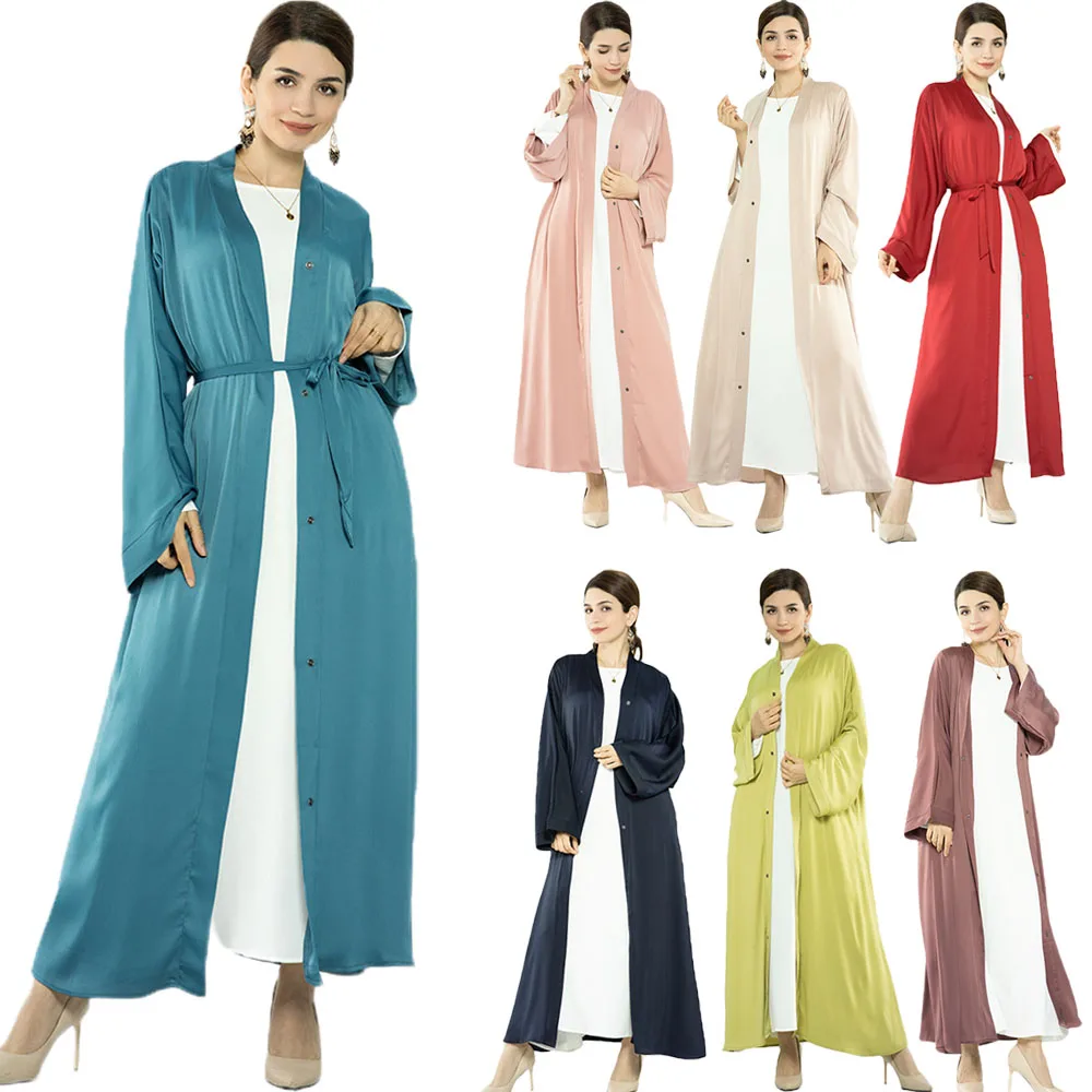

Ramadan Plain Open Abaya Kimono Turkey Elastic Belted Abayas for Women Dubai Muslim Hijab Dress Islam Modest Outfits Kaftan Robe
