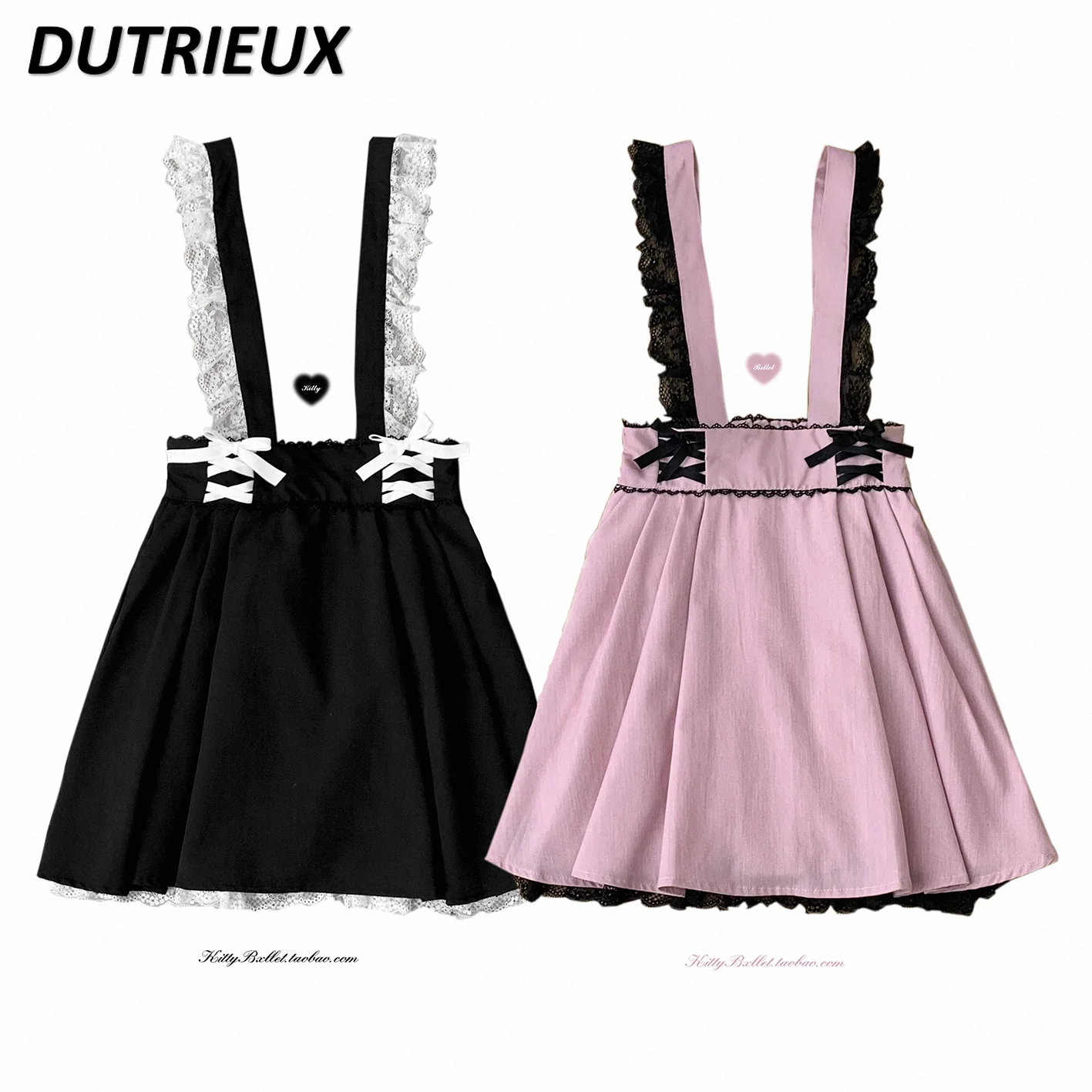 

2023 Spring and Summer New Faldas Japanese Lolita Suspender Skirt Women Elegant Sweet Lace Lace-up Bow Short Skirts for Student