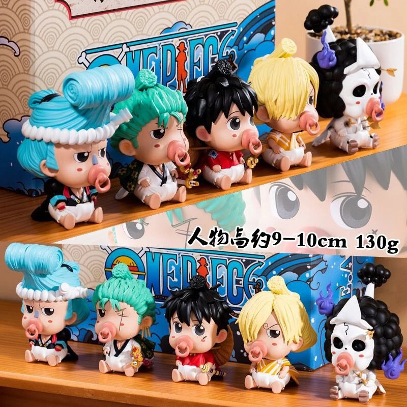 

11cm Anime One Piece Figure Luffy Zoro Sanji Franky Brook Q Version Pacifier PVC Action Model Collectible Cute Doll Toy Gifts'