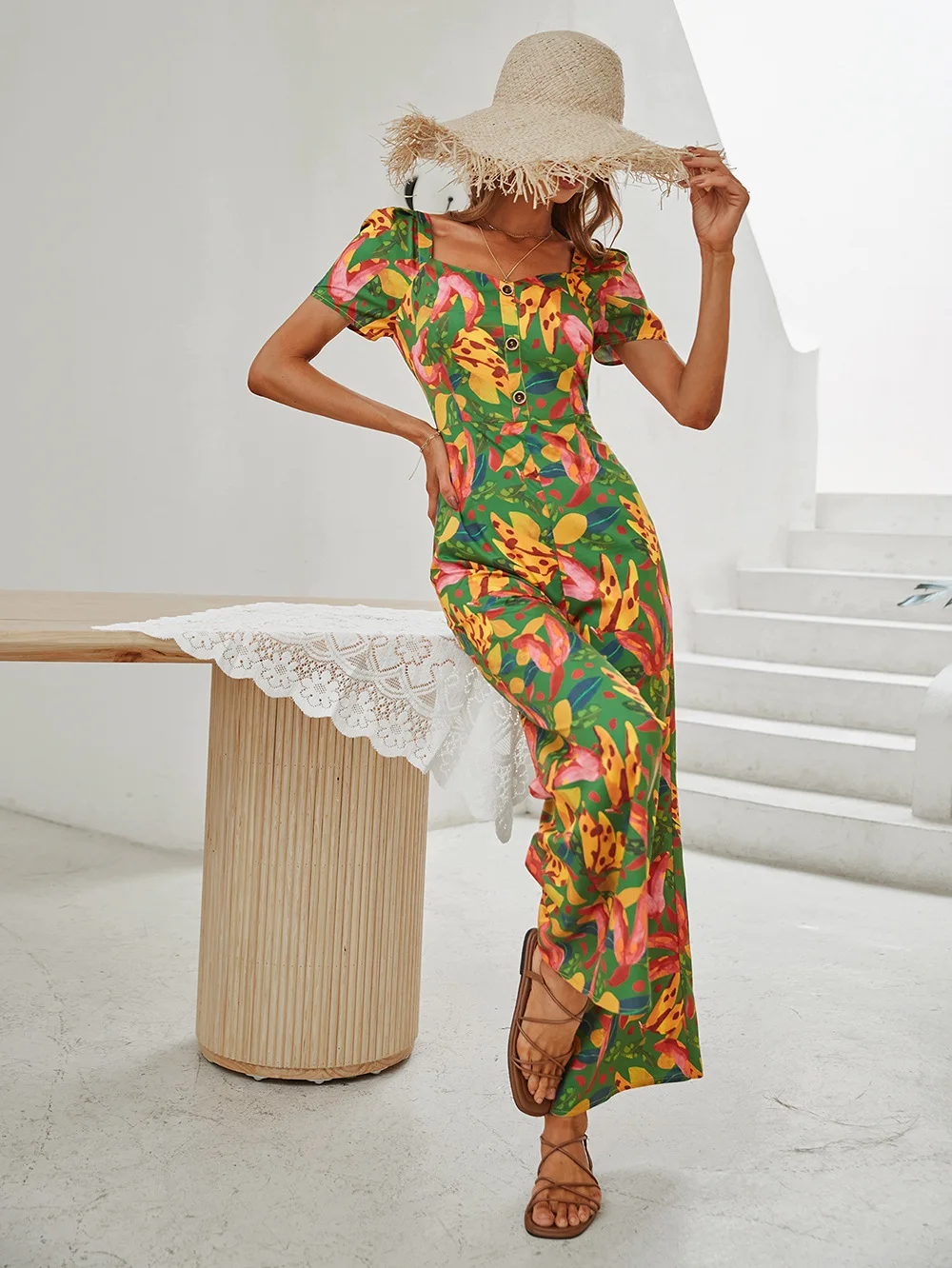 Summer For Women Sexy Printing Round Collar High Waist Straight Canister Cultivate One's Morality Long jumpsuits Beach Holiday
Summer For Women Sexy Printing Round Collar High Waist Straight Canister Cultivate One's Morality Long jumpsuits Beach Holiday