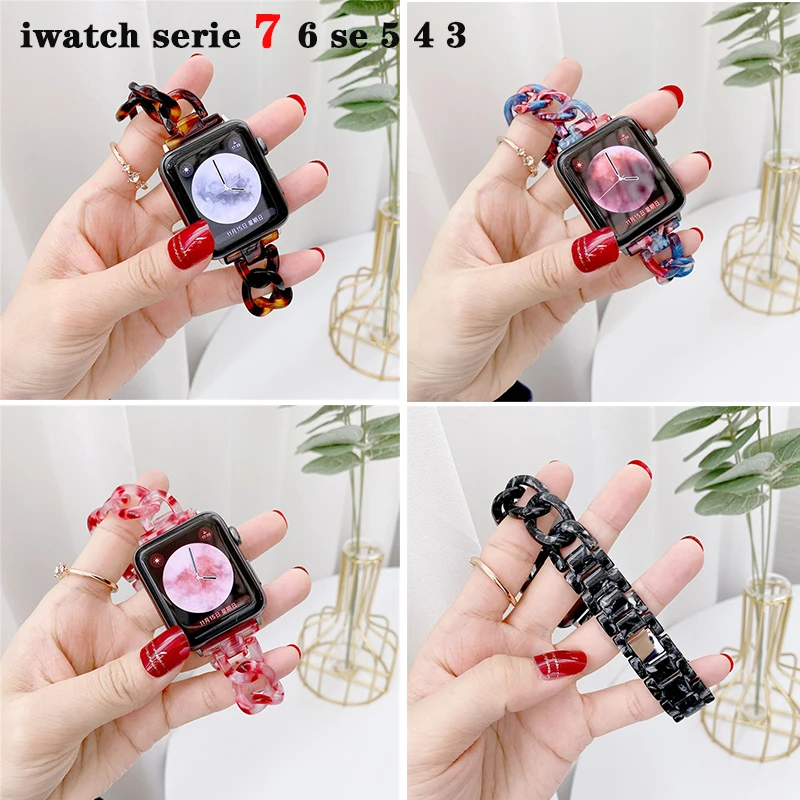 Women strap for apple watch band 41mm 45mm correa 42mm 44mm Resin sport belt Luxury bracelet iwatch series 6 5 4 3 Se 7 38/40mm
Women strap for apple watch band 41mm 45mm correa 42mm 44mm Resin sport belt Luxury bracelet iwatch series 6 5 4 3 Se 7 38/40mm