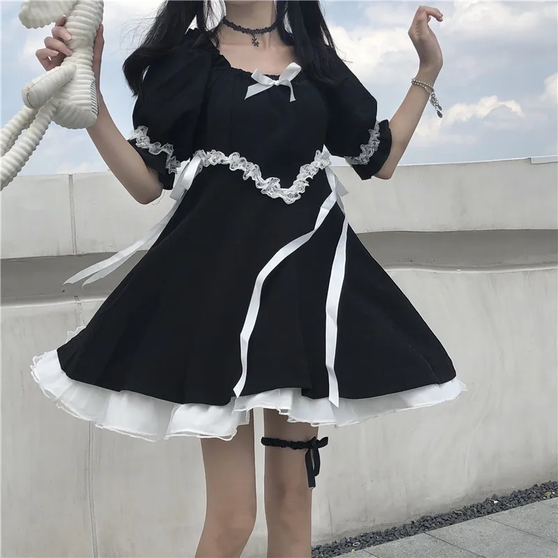 Japanes Summer Lace Up Y2k Square Collar Gothic Dress Girl Vintage Lace Sweety Ruffles Puff Sleeve Dress Kawaii Cute Black Dress
Japanes Summer Lace Up Y2k Square Collar Gothic Dress Girl Vintage Lace Sweety Ruffles Puff Sleeve Dress Kawaii Cute Black Dress